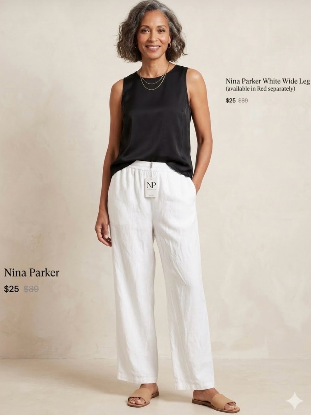 NWT Nina Parker white Wide Leg available in Red also (separately )